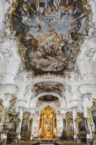 Baroque church, interior view, Marienmuenster, Diessen, Ammersee, Fuenfseenland, Pfaffenwinkel, Upper Bavaria, Bavaria, Germany, Europe