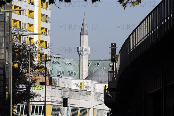 Minaret of the Mevlana mosque in Berlin's Kreuzberg district, 12 October 2018