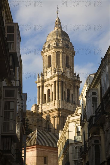 Bell tower Baroque architecture exterior of the cathedral church of Malaga city, Spain, Santa Iglesia Catedral Basilica de la Encarnacion, Europe