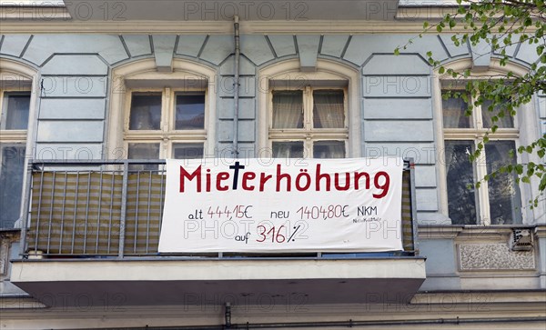 Tenant protest at a block of flats in Berlin's Friedrichshain district. The rent is to be increased from EUR 444.15 to EUR 1404.80, rent increase of 316%, 15 September 2019