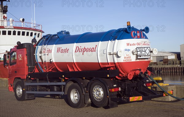 Ships waste disposal oil collection vehicle, Great Yarmouth, England, United Kingdom, Europe