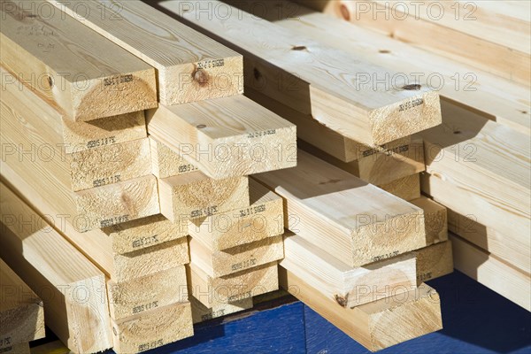 Lengths of timber in builders' yard