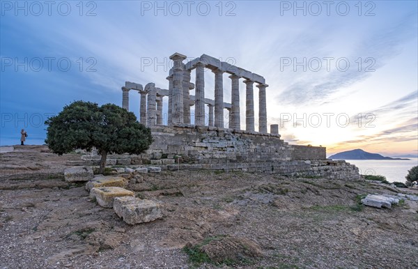 Ancient Temple of Poseidon at sunset, Cape Sounion, Greece, Europe