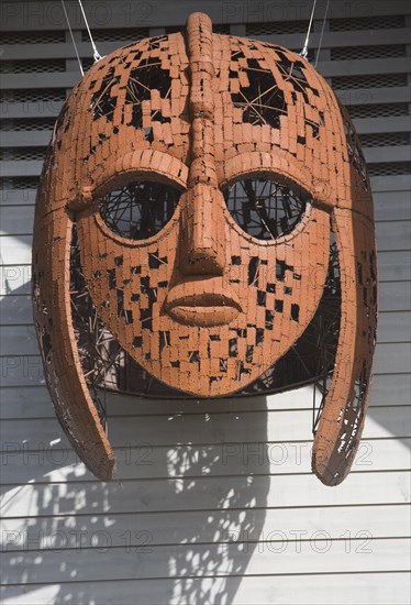 Reconstruction replica Anglo Saxon helmet at Sutton Hoo, Suffolk, England, United Kingdom, Europe