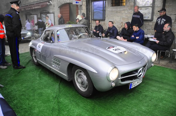 Mille Miglia 2016, time control, checkpoint, SAN MARINO, start no. 563 MERCEDES BENZ year of construction classic car race. San Marino, Italy, Europe