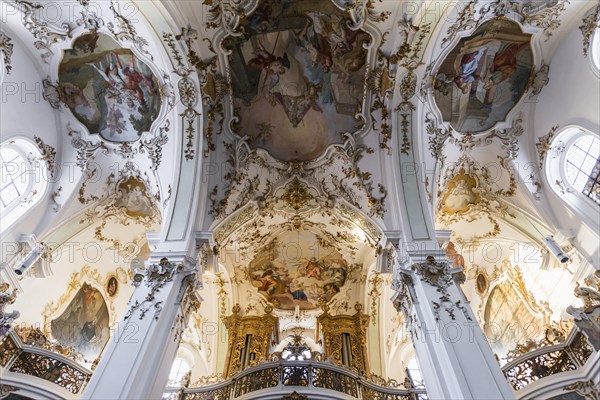 Pilgrimage church, interior view, Andechs Monastery, Fuenfseenland, Pfaffenwinkel, Upper Bavaria, Bavaria, Germany, Europe