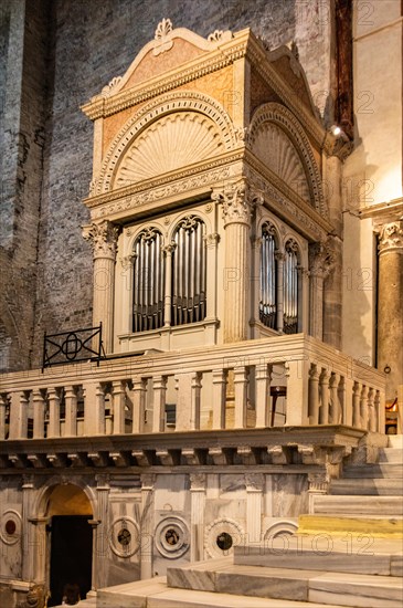 Organ, Basilica of Aquileia from the 11th century, largest floor mosaic of the Western Roman Empire, UNESCO World Heritage Site, important city in the Roman Empire, Friuli, Italy, Aquileia, Friuli, Italy, Europe