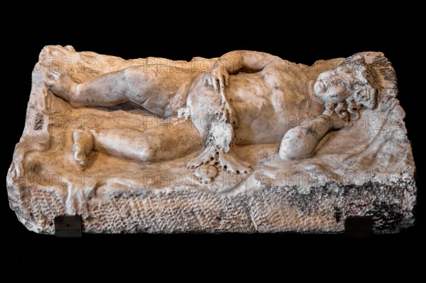 Sarcophagus lid with sleeping Hypnos, 3rd century, National Archaeological Museum, Villa Cassis Faraone, UNESCO World Heritage Site, important city in the Roman Empire, Friuli, Italy, Aquileia, Friuli, Italy, Europe