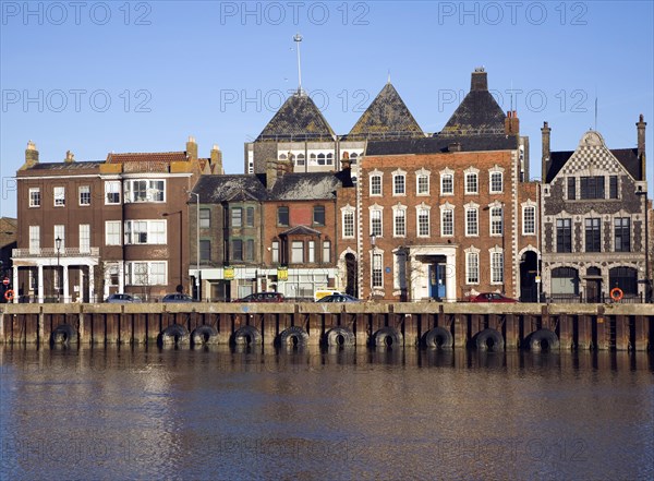 Historic buildings on the quayside of the River Yare, Great Yarmouth, Norfolk, England, United Kingdom, Europe