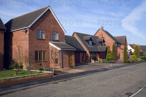 Modern suburban housing in private estate, Martlesham, Suffolk, England, United Kingdom, Europe