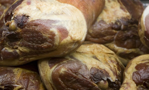 Smoked Gammon high quality food on display at Suffolk Food Hall, Wherstead, Suffolk, England, United Kingdom, Europe