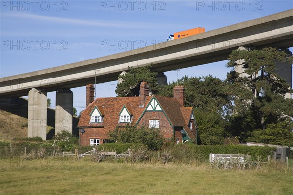 Orwell Bridge carrying the A14 trunk road over the River Orwell, Wherstead, near Ipswich, Suffolk, England, United Kingdom, Europe