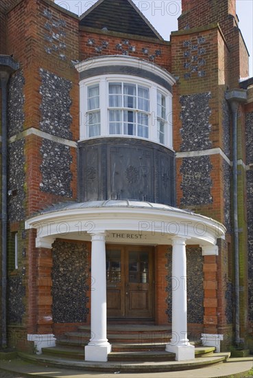 Entrance doorway to The Rest building dating from 1913, Aldeburgh, Suffolk, England, United Kingdom, Europe