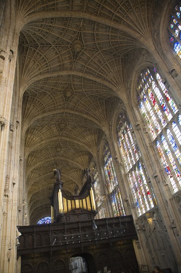 King's College chapel interior with fan vaulting, Cambridge university, Cambridgeshire, England, United Kingdom, Europe