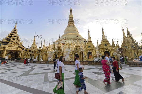 Pilgrims in the Shwedagon Pagoda, Yangon, Myanmar, Asia