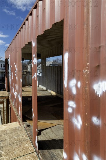 Detroit, Michigan, Homes are being built with used shipping containers in a low-income neighborhood