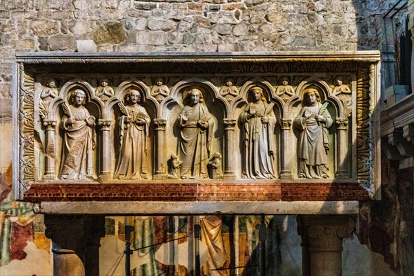 Sarcophagus, Basilica of Aquileia from the 11th century, largest floor mosaic of the Western Roman Empire, UNESCO World Heritage Site, important city in the Roman Empire, Friuli, Italy, Aquileia, Friuli, Italy, Europe