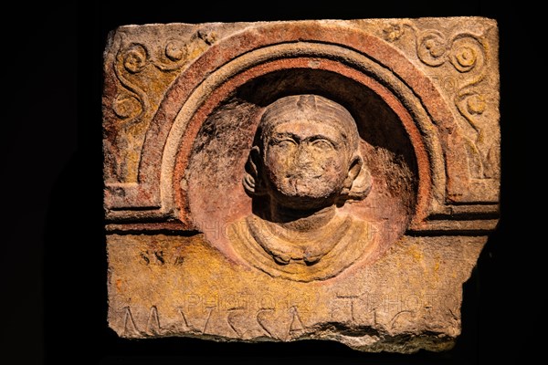 Funerary stele with female portrait, 3rd century, National Archaeological Museum, Villa Cassis Faraone, UNESCO World Heritage Site, important city in the Roman Empire, Aquileia, Friuli, Italy, Aquileia, Friuli, Italy, Europe