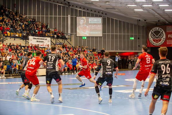 18.02.2024, 2nd HBL, German Handball League, matchday 21) : Game scene Eulen Ludwigshafen against TuS N-Luebbecke (final score 34:32) . Player on the ball: Sebastian Trost (Eulen Ludwigshafen)