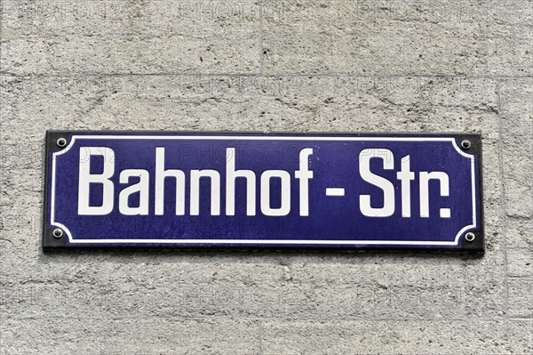 Street sign Bahnhof-Str. City of Zurich, Switzerland, Europe