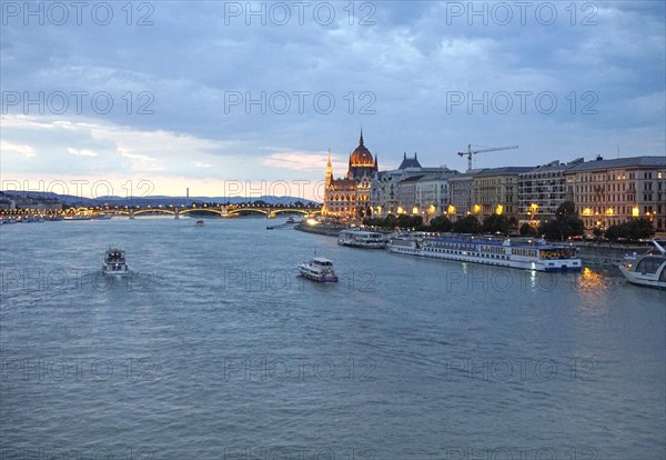View of the Danube and the parliament building on 20 July 2019