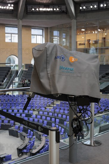 Covered television camera in the German Bundestag building, Berlin, 19/02/2024