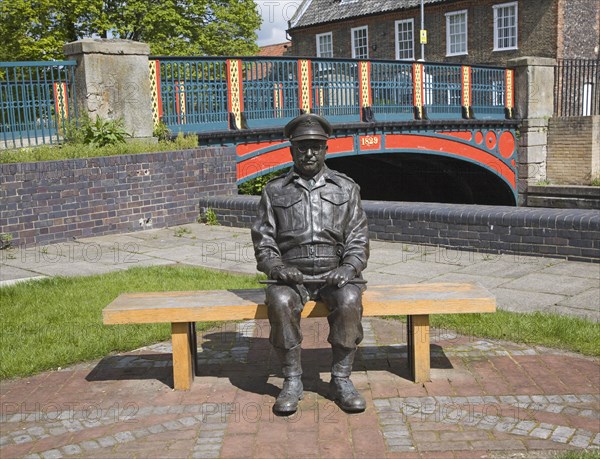 Captain Mainwaring statue from Dad's Army TV series, Thetford, Norfolk, England, United Kingdom, Europe