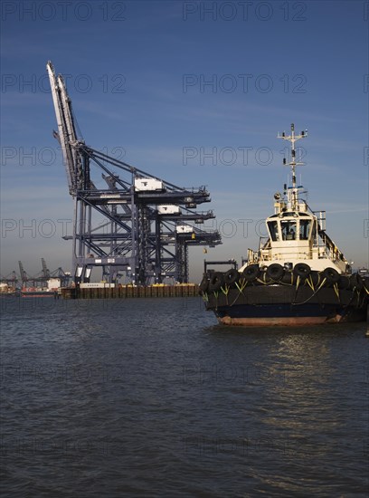 Container cranes on the quayside, Port of Felixstowe, Suffolk, England, United Kingdom, Europe