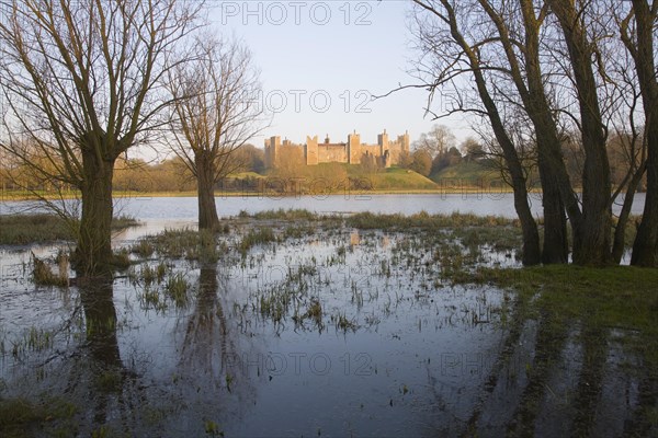 Framlingham Castle viewed over the Mere, Suffolk, England, United Kingdom, Europe