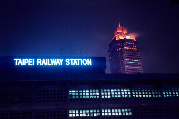 Central station with sky scraper in Taipei, Taiwan, Asia