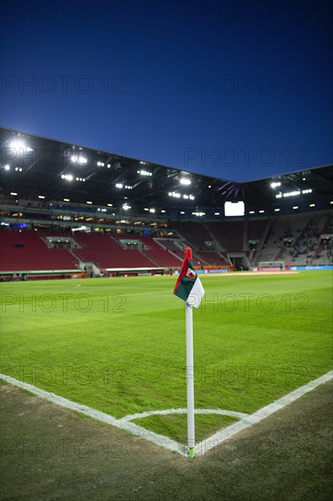 WWK Arena, interior, corner flag, logo, FC Augsburg FCA, empty, blue hour, Augsburg, Bavaria, Germany, Europe