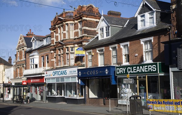 High Street shops in the town centre of Dovercourt, Harwich, Essex, England, United Kingdom, Europe