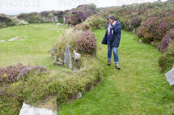 Chysauster Ancient Village is a late Iron Age and Romano-British village of courtyard houses in Cornwall, England, United Kingdom, Europe