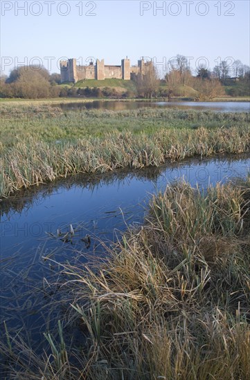 Framlingham Castle viewed over the Mere, Suffolk, England, United Kingdom, Europe