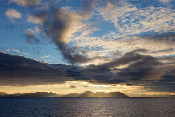 Torell Land in the Sor-Spitsbergen National Park at sunset in summer, southeast Svalbard, Spitsbergen, Norway, Europe