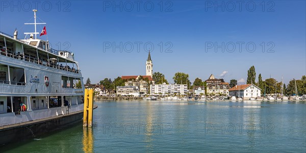 Ferry in the harbour of Romanshorn, Lake Constance, Canton Thurgau, Switzerland, Europe