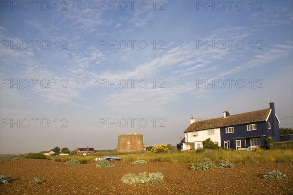 Homes at the coastal hamlet of Shingle Street, Suffolk, England, United Kingdom, Europe