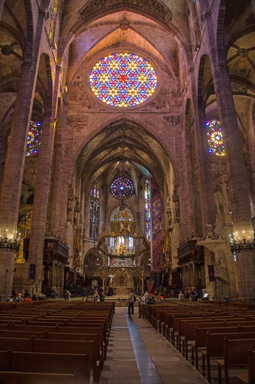 Interior view, Cathedral of Palma de Majorca, Spain, Europe