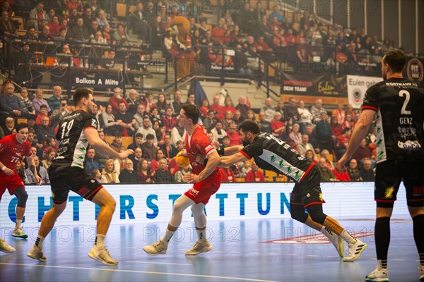 18.02.2024, 2nd HBL, German Handball League, matchday 21) : Game scene Eulen Ludwigshafen against TuS N-Luebbecke (final score 34:32) . Player on the ball: Mex Raguse (Eulen Ludwigshafen)