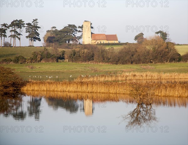 Coastal flooding leading to inundation of land not covered by flood water for 50 years, Ramsholt, Suffolk, England, December 2013