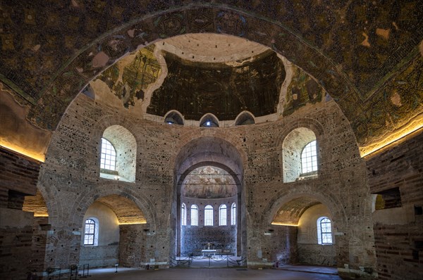 Interior view of Rotonda, Rotunda of Galerius, Roman circular temple, chancel, altar, ceiling mosaic and wall mosaic, Thessaloniki, Macedonia, Greece, Europe