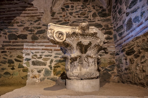 Interior view of the crypt, remains of the Roman baths, Hagios Demetrios church, also known as Agios Dimtrios or Demetrios basilica, Thessaloniki, Macedonia, Greece, Europe