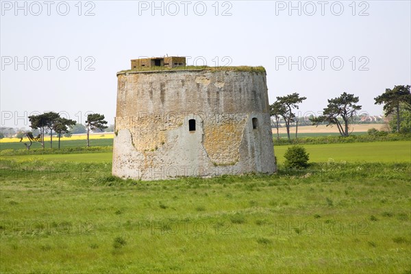 Martello tower standing in fields at Alderton, Suffolk, England, United Kingdom, Europe