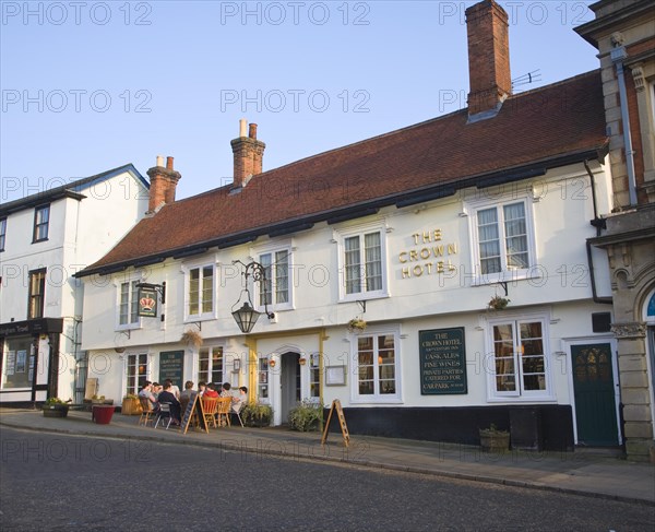 People sitting outside the Crown Hotel, Framlingham, Suffolk, England, United Kingdom, Europe