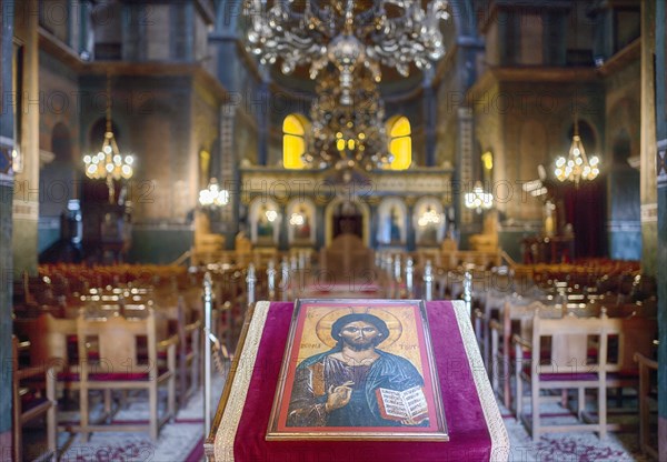 Interior view of Hagia Sofia church, also known as Agia Sofia, image of a saint, Thessaloniki, Macedonia, Greece, Europe