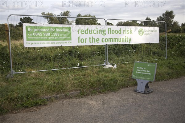 Environment Agency banner reducing flood risk for the community, Chillesford, Suffolk, England, United Kingdom, Europe
