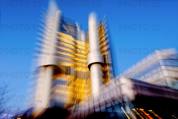 HVB-Tower at sunset, HVB Immobilien, Hypovereinsbank HVB Real Estate, Unicredit Group at Arabellapark, Munich, Bavaria, Germany, Europe