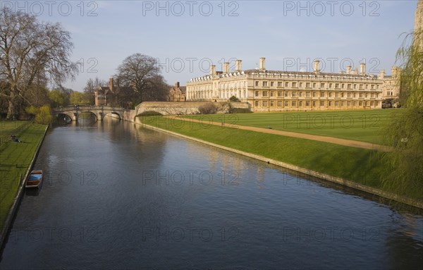 River Cam, Clare and King's College, Cambridge university, Cambridgeshire, England, United Kingdom, Europe