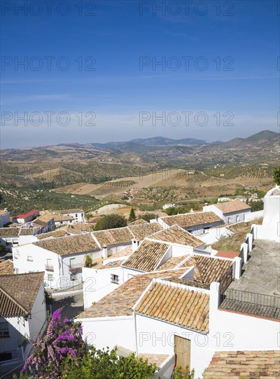 Rooftops in the Andalucian village of Zahara de la Sierra, Cadiz province, Spain in the Parque Natural de Sierra de Grazalema