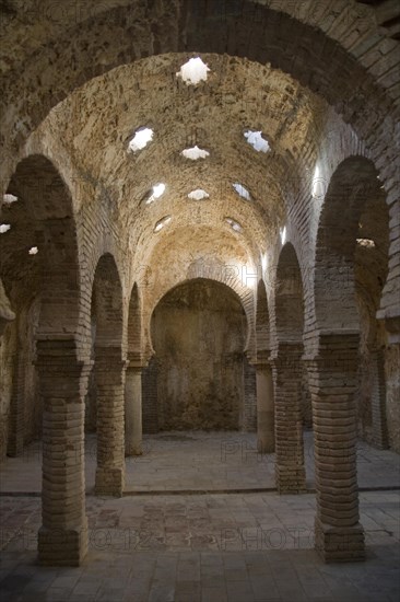 Star shaped skylights in vaulted roof of Arab Baths, Banos Arabes, Ronda, Spain, Europe